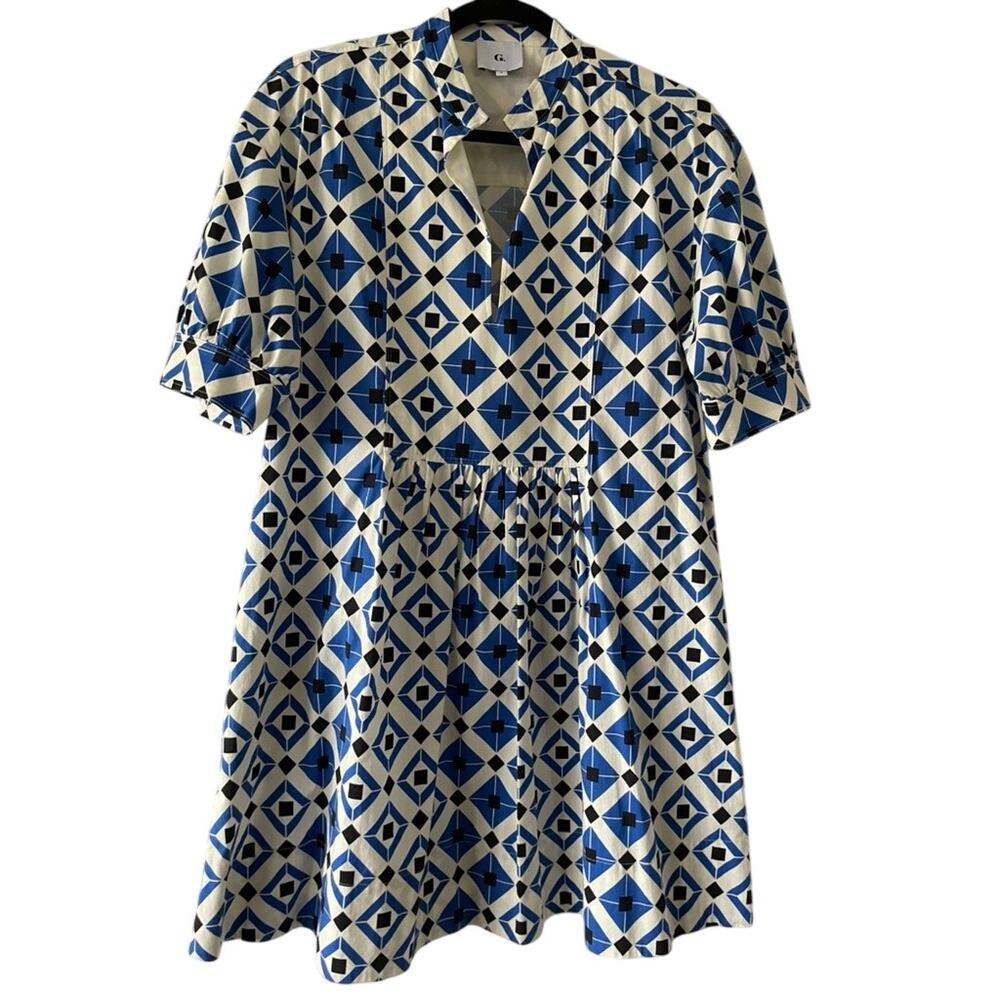 GOOP G. LABEL Printed Knee-Length Dress Blue Geometric Oversize 4